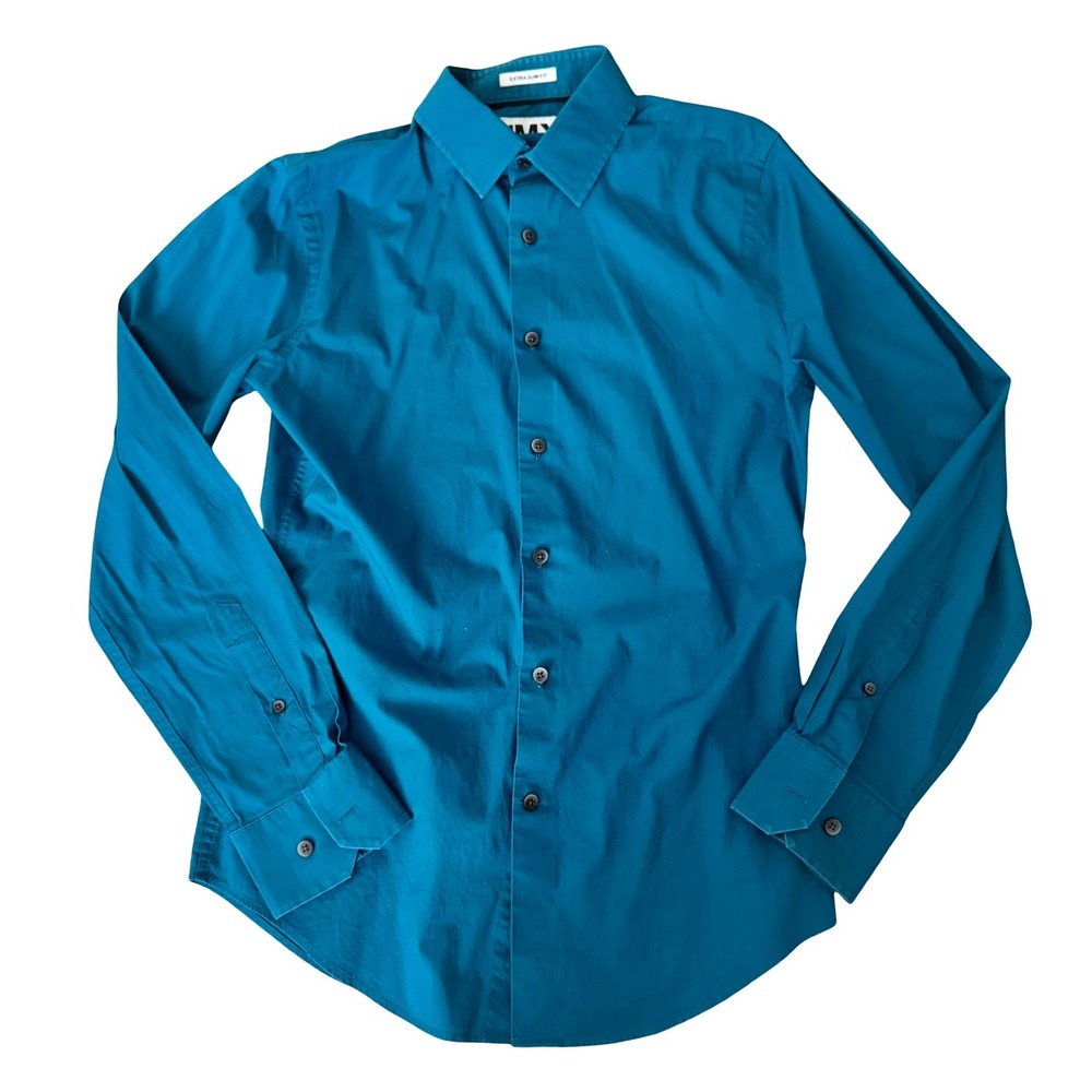 Express 1MX Button Down Shirt Teal Extra Slim Fit Mens Small 14-14.5